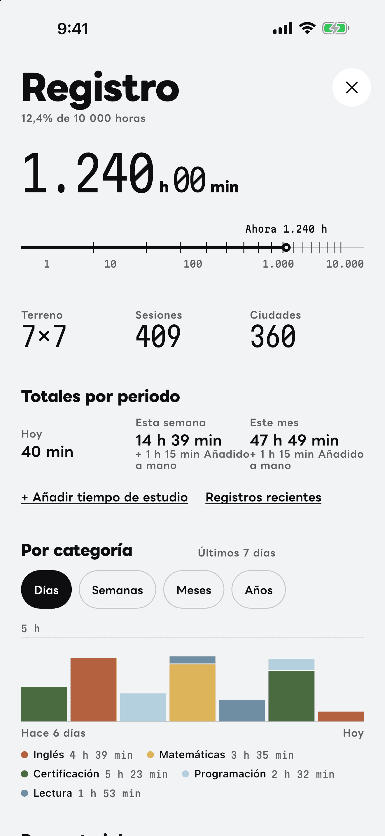 Pantalla «Registro» de la app.