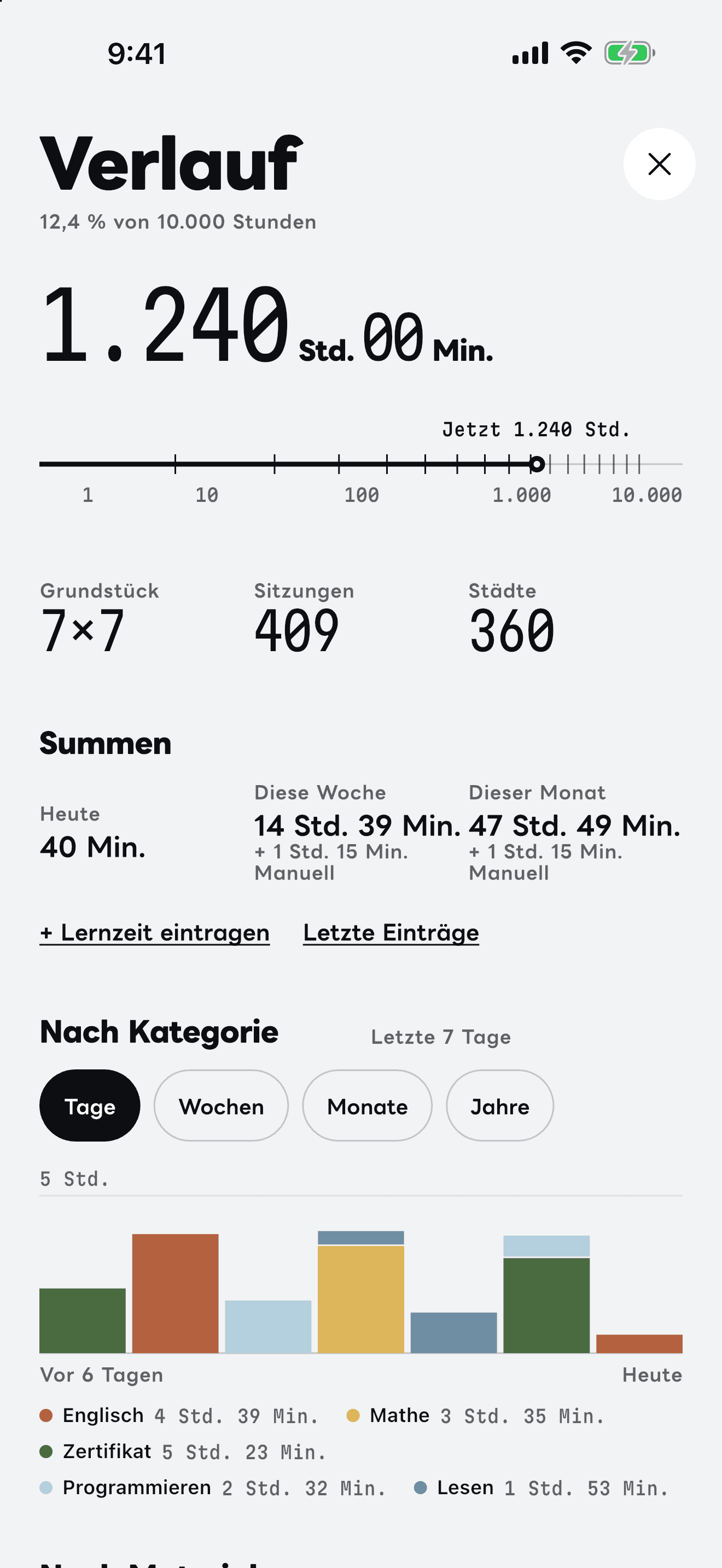 Der Bildschirm „Verlauf“ der App.