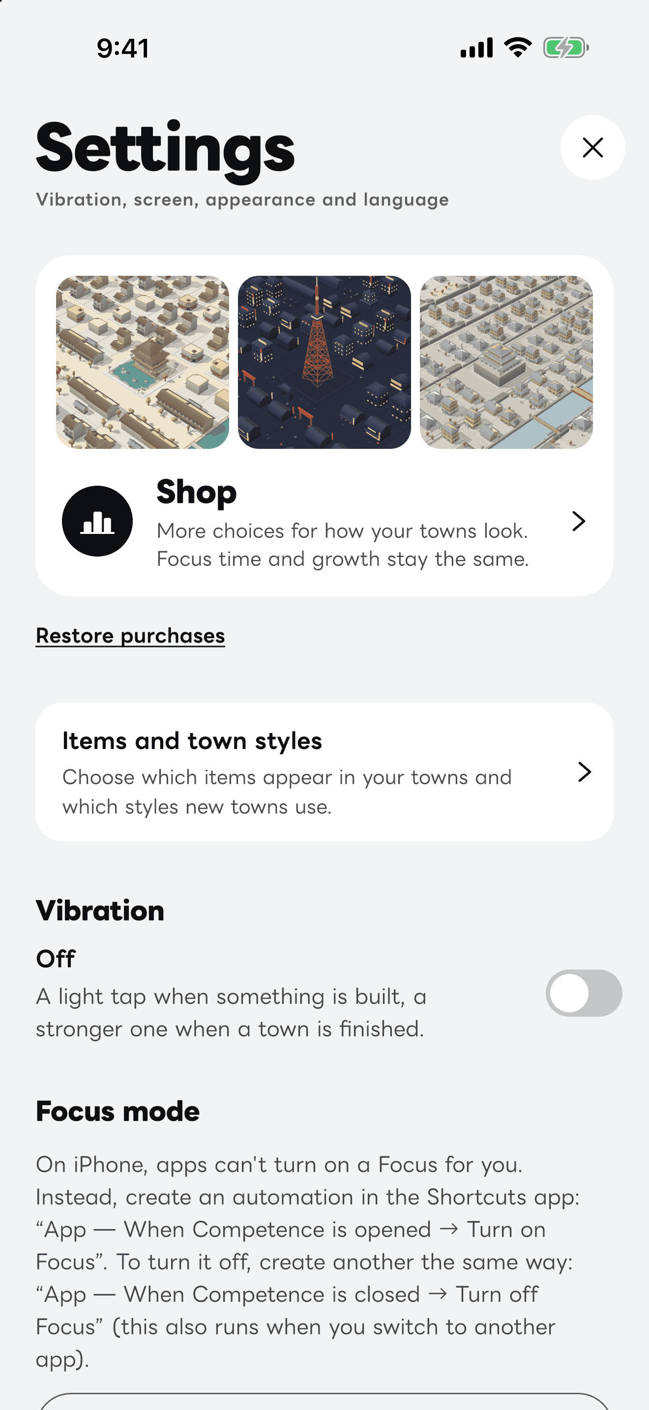 The app's Settings screen.